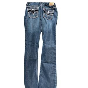 Levis Big Girls 715 Boot Cut Back Embellished Flap Pockets Stretch Blue Jeans 14